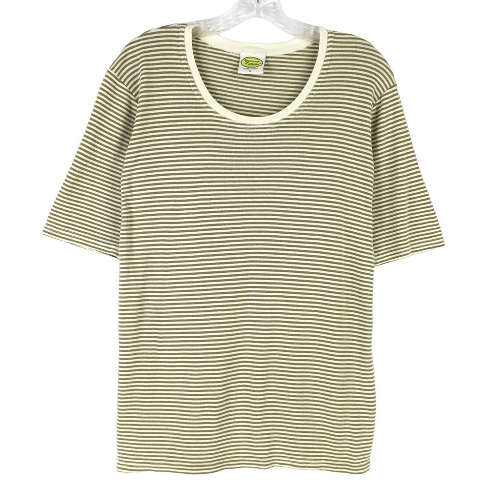 Drawstrings of Malibu Size L Travel T-Shirt Stripe Scoop Neck Beige Cream USA